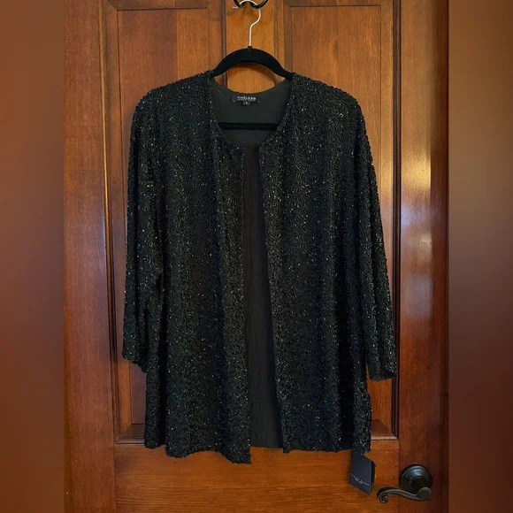 Naeem Khan Timeless Women's Black Fully Beaded Silk Jacket size L - Picture 1 of 6